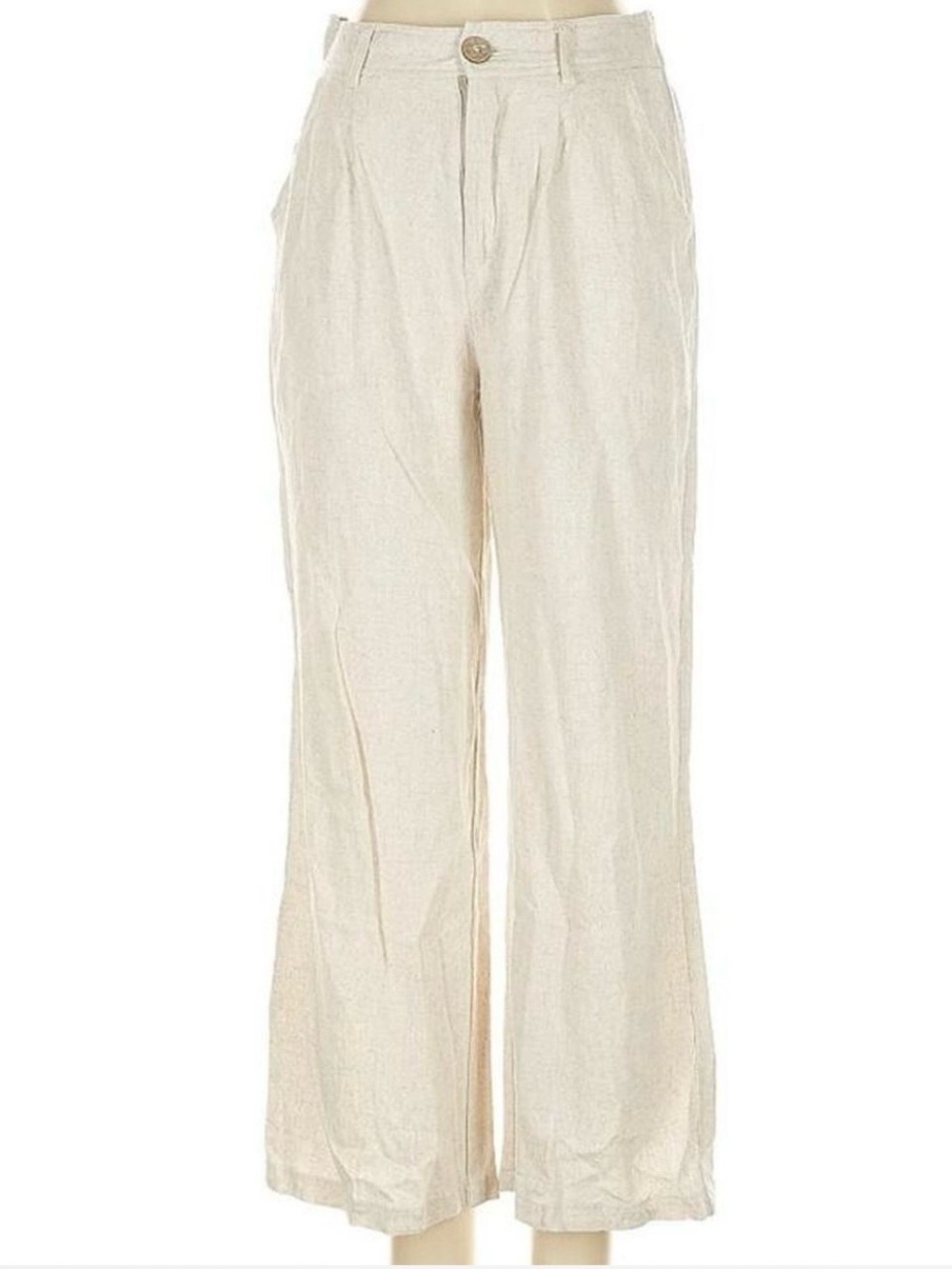 Men's Cream Linen Blend Pleated Trousers